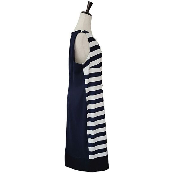 Alyx Limited Navy Blue Striped V-neck Sleeveless Stretch Sheath Dress Size 18 - Picture 3 of 8